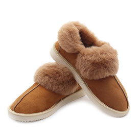 Chaussons caramel en peau d'agneau double face façon bottine fourrée mouton