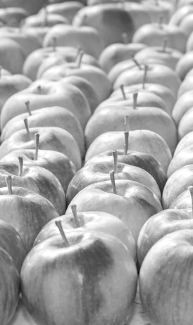 viele schwarz-weiße Äpfel