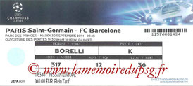 Ticket  PSG-Barcelone  2014-15 