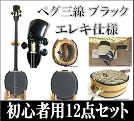 ペグ三線ブラック エレキ仕様 初心者12点セット