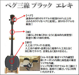 ペグ三線ブラック エレキ仕様の本体の画像