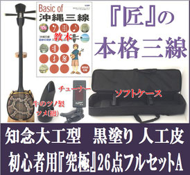 三線 知念大工型 黒塗り 初心者用フルセットの画像