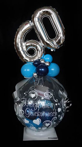 Ballon Luftballon Geschenk Geburtstag Zahl 60 Überraschung Mitbringsel Herzlichen Glückwunsch Party Geldgeschenk Gutschein Geld Zahl Geburtstagszahl Alter Mann Frau Versand Verpackungsballon verpacken