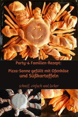 Partyrezept Pizzasonne gefüllt mit Ofenkäse und Süßkartoffeln aus dem Ofen #partyrezepte #pizza #ofenkäse
