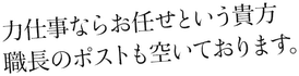 力仕事ならお任せという貴方、職長のポストも空いております。