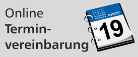 Button Online-Terminvereinbarung mit abgebildetem Ringkalender