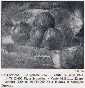 ©Photo dal Catalogo Wildestein 1964. W.381bis,"Sei pesche", olio su carone marouflage su tela 23 x 31 cm, firma e dedica in basso a sinistra "P.G. Au seigneur Roy"