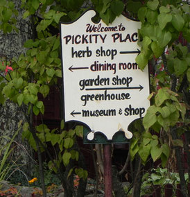 Signs Welcome Visitors to Pickity Place for Dining