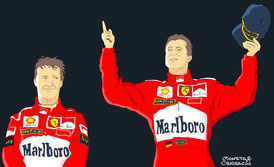 doblete de la Scuderia de la paraja formada por el piloto germano Michael Schumacher y el irlandés Eddie Irvine by Muneta & Cerracín