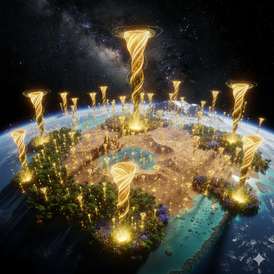 image de cheminées cosmotelluriques et de la Terre