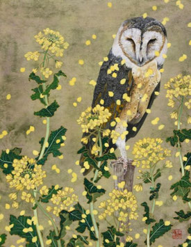 「うつら」和紙、膠、岩絵具、墨、胡粉、金泥　F６