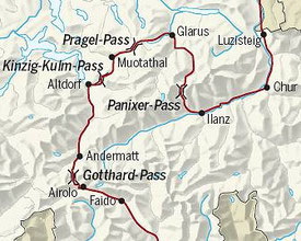 Route der Suworow-Amree über die vier Alpenpässe; Grafik NZZ