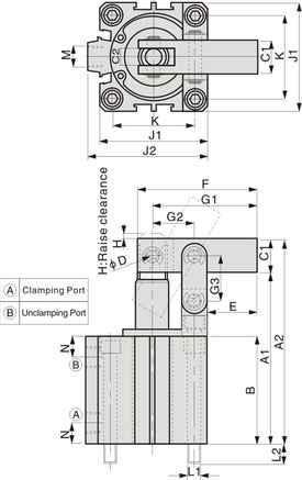 CALC Serie Zeichnung Pneumatischer Hebelspanner