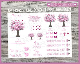 Kerzenfolie, Kerzensticker, Kerzentattoo, Taufkerze, Eukalyptus, Taufe, DIY Taufkerze