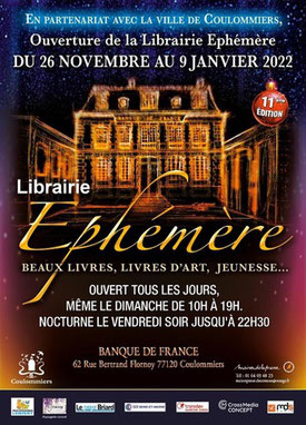 Affiche de la Librairie Ephémère, beaux livres, expositions Ecoute Bergère,artisans d'art du 26 novembre 2021 au 9 janvier 2022