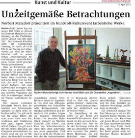 Artikel Stadtanzeiger Hamm zum nächsten kunSToff-Event