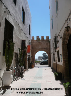 Unterrichtsort Essaouira am Atlantik. Blick aus der Altstadt zum Hafen des pittoresken UNESCO Städtchens und Surfspots.