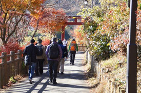 山頂駅から御岳神社へ向けて歩き始めます。素晴らしい紅葉です。