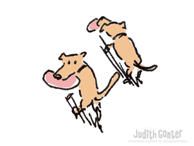 Skizze von der Sketchnotetrainerin und Illustratorin Judith Ganter aus Hamburg - Spaziergang - Zwei kleine Hunde mit Frisbbe-Scheiben