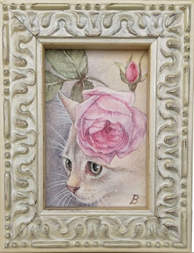 ※売約済「薔薇に想う」 Billy ¥7,000 水彩 88㎜×68㎜(内寸55㎜×40㎜)