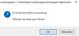 Rechnung in Erstellung erzeugt