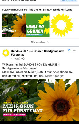 Screenshot der mobilen Facebook-Seite der GRÜNEN in der SG Fürstenau