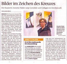 RP, Rheinische Post, Bilder im Zeichen des Kreuzes, SIGNUM CRUCIS, Annette Palder, Vernissage, Kunstausstellung, Haus der Kirchen, Hochdahl, bei Düsseldorf