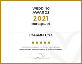 Wedding awards 2021 reçu par Chanatta Créa - organisateur d'événements