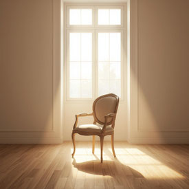 Une chaise vide tournée vers une fenêtre lumineuse, montrant mon refus de participer à de la voyance gratuite immédiate
