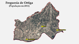 Ortiga - Número de habitantes dos lugares, em 2011