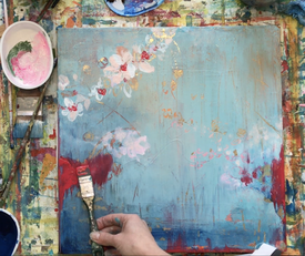 Die Kirschblüten auf Leinwand gemalt