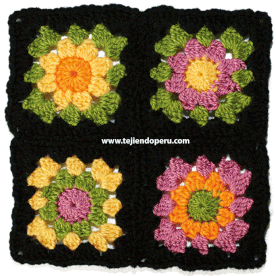 Pastilla cuadrada tejida a crochet en varios colores de lana