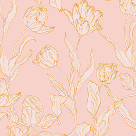 printed designer wallpaper with tulip illustration in colors eclectic blue and turquoise, individual prints for interiors