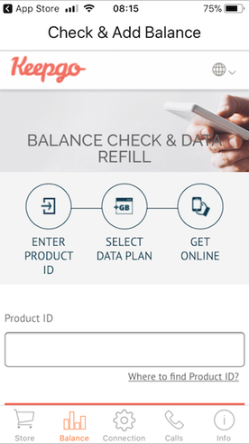 keepgo global sim card app to check and add balance
