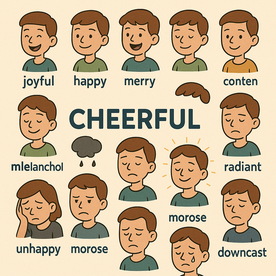 Cheerful - Sinónimos y antónimos - Ejercicios.