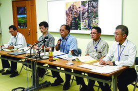 環境省がIUCN現地調査に関する会見を開いた=20日、国際サンゴ礁研究・モニタリングセンター