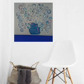 Blumenbild Blau Grau Design handgemalt Serpil Sögüt Krefeld
