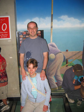 Susanne and Paul McCabe on the glass floor at the CN Tower.