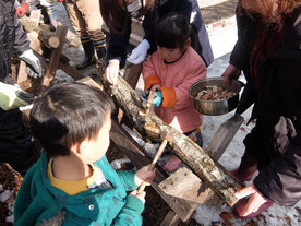 12/18小さな子供と一緒にしいたけ植菌を！