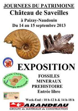 Add of exhibition of fossiles and minerals at Chateau Saveilles Chateau in Charente