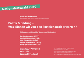 Podiumsdiskussion: Politik & Bildung – Was können wir von den Parteien noch erwarten? Bild: Georg Vith