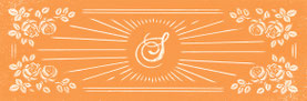 Cette image représente un visuel vintage, en orange et blanc, qui illustre le logo, la lettre S des Sabots d'Isa qui irradie