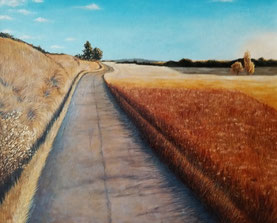 peinture-paysage-lumiere-matin-chemin-sud-france-uzes-provence