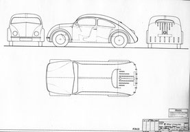 Skizze 803, die Komenda am 27.8.1934 gezeichnet hatte. Die erste Zeichnung Komendas für den Volkswagen, Typ 60.