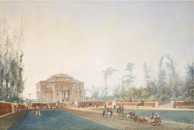 Louis Bélanger,  Vue du pavillon de Bagatelle (bois de Boulogne) , vers 1785 (commerce de l’art) / in article cité