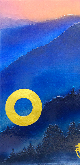 "Silver Morning Haze" 30.0 x 15.0 cm Oil Painting, Gold foil. Framed.