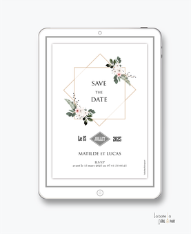 Save the date mariage numérique, Bouquet champêtre, fleurs, fougère