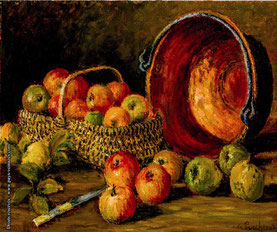 André Puech, peintre-paysan, pommes, panier, artiste auvergnat