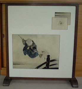 古い額裏を利用して作った衝立