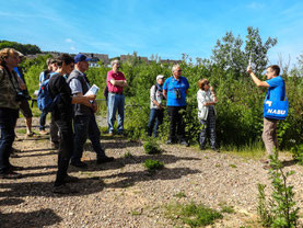 Dr. Büscher mit dem NABU Nienburg vor der Beobachtungshütte. - Foto: Kathy Büscher